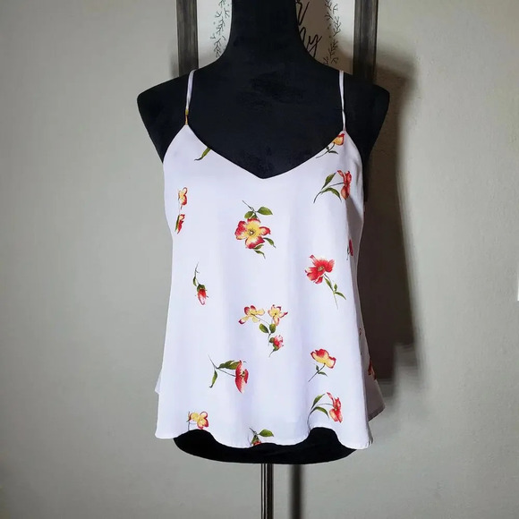 Leith Tops - Leith Purple Floral Spaghetti Strap V-Neck Tank Top Cami Size Small